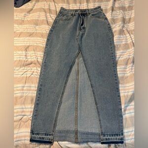 Denim Midi Skirt with Front Slit